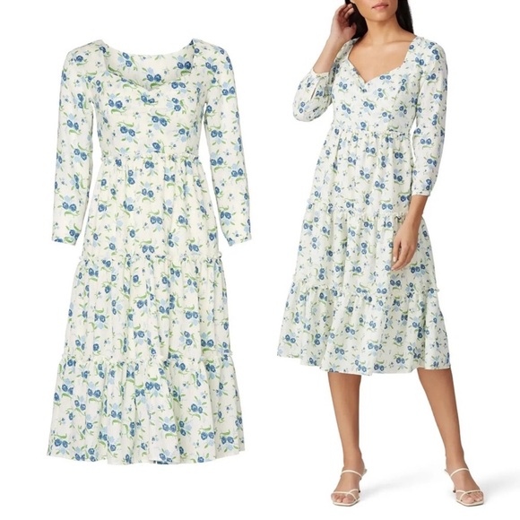 SWEET BABY JAMIE Dresses & Skirts - SWEET BABY JAMIE White and Blue Floral Tiered Dress Size S
